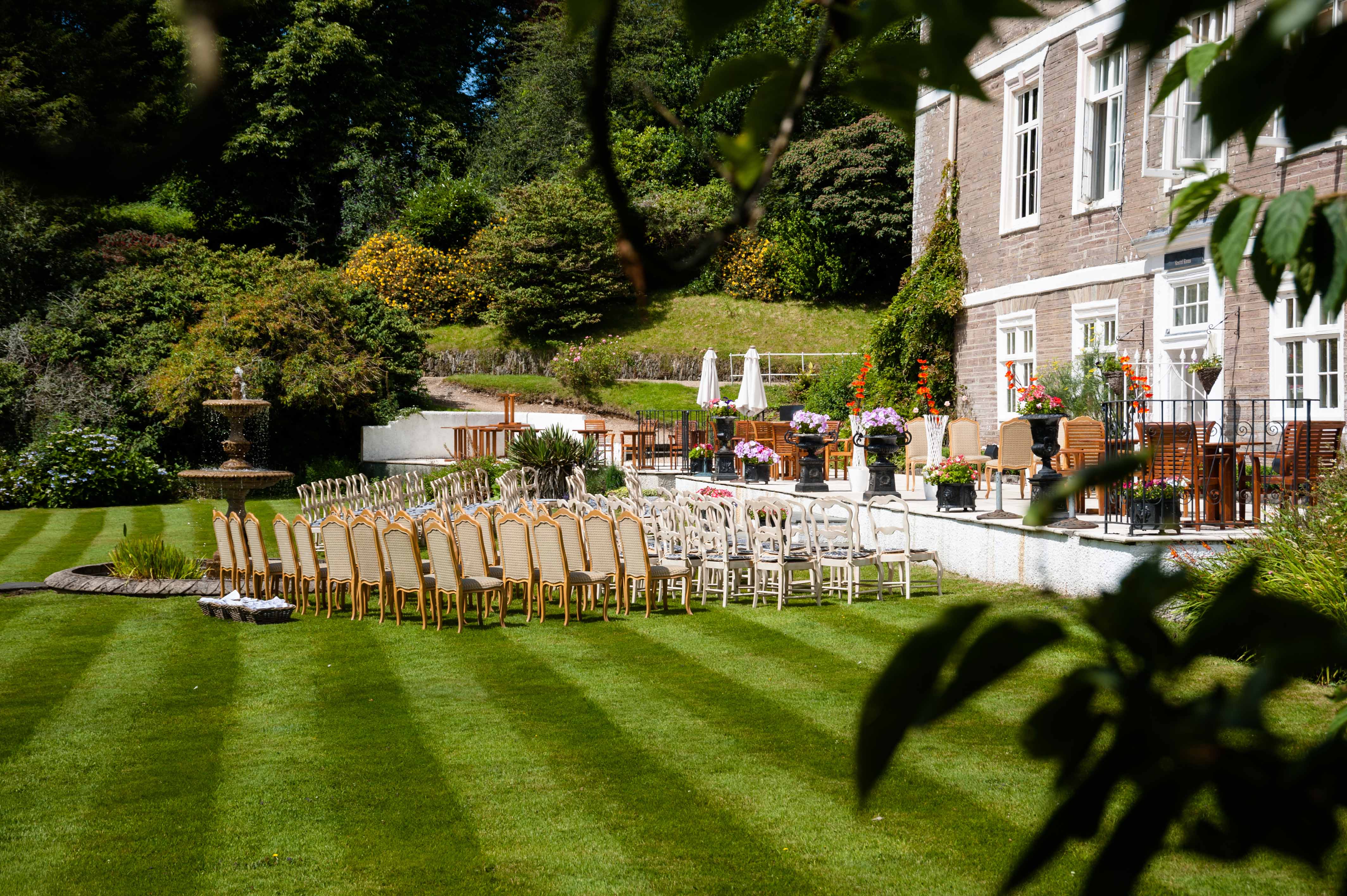 Buckland Tout-Saints, Devon — outdoor ceremony setup