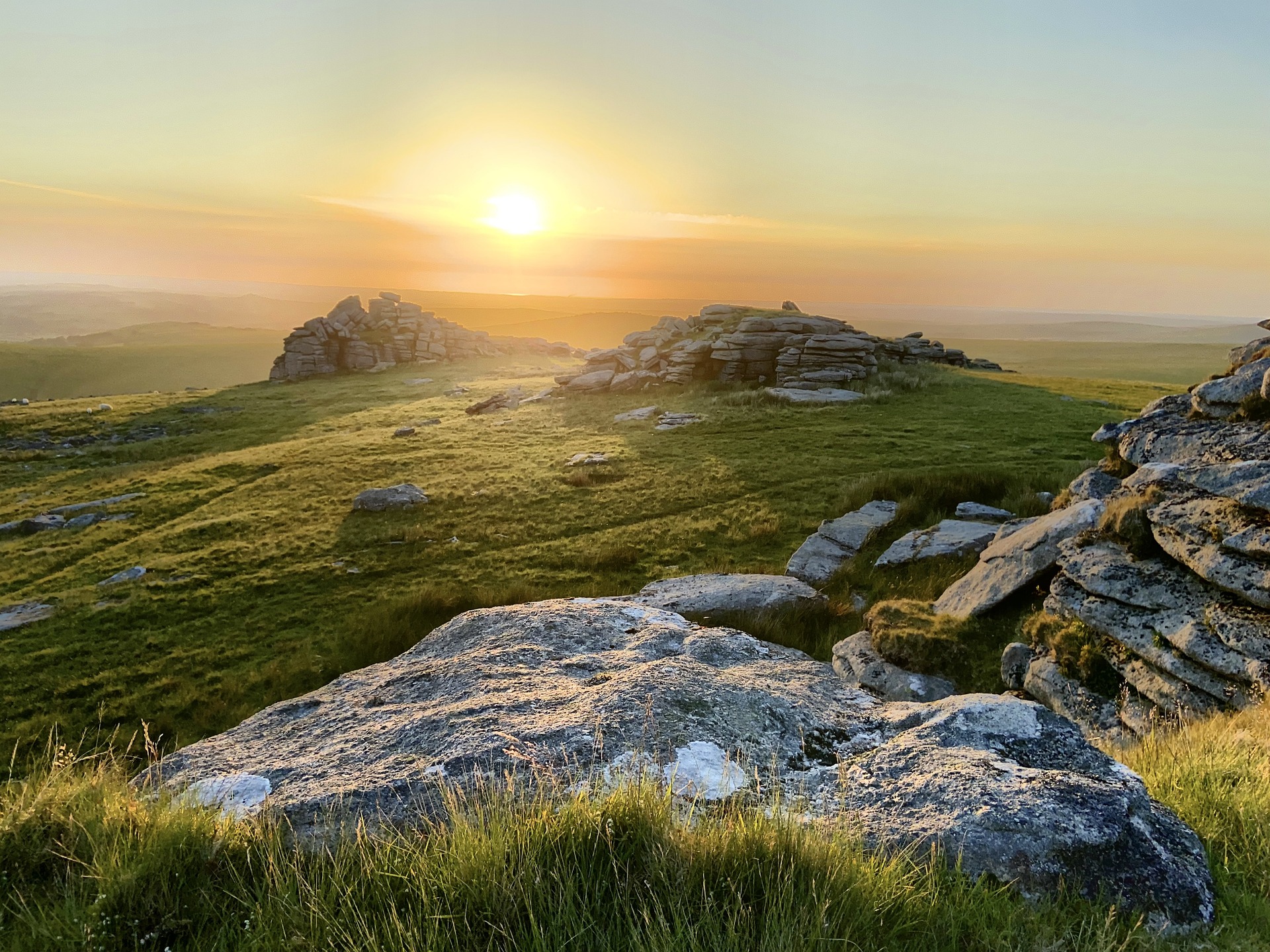 Dartmoor National Park at sunset, Devon