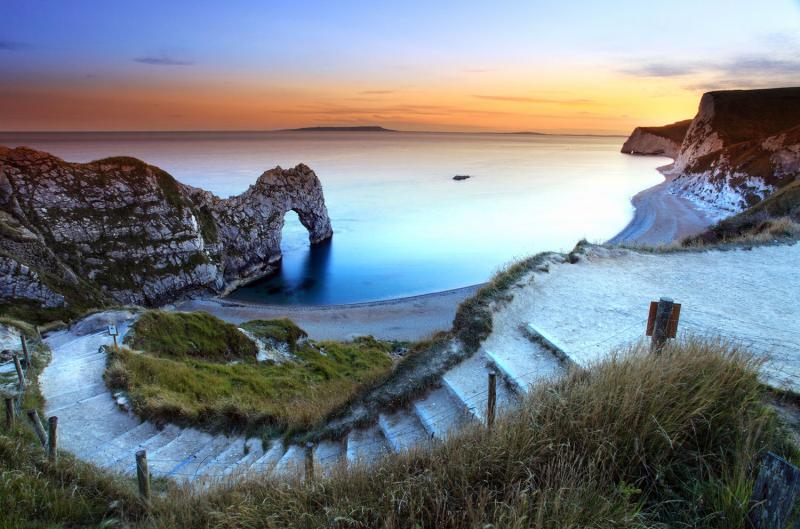 Durdle Door at sunset, Jurassic Coast, Dorset